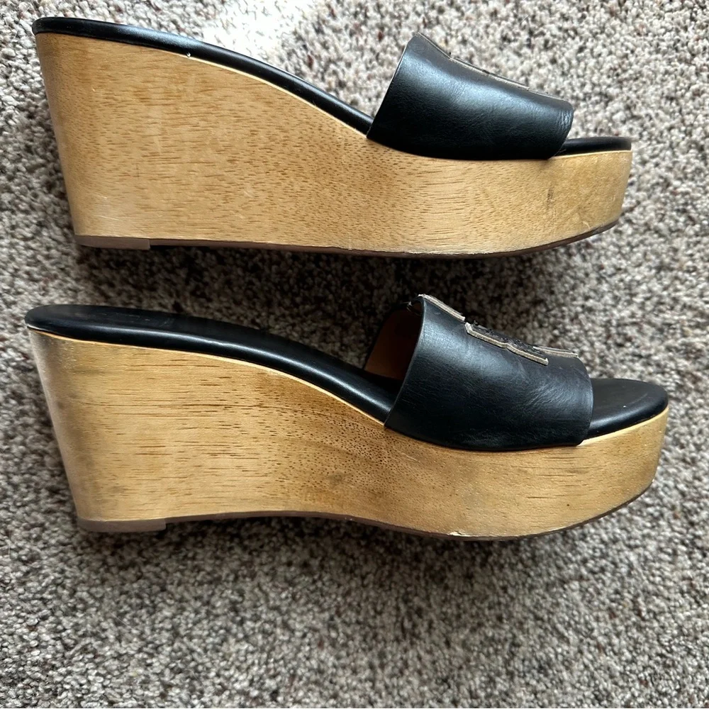 Tory Burch Black Leather Logo Slide Sandals